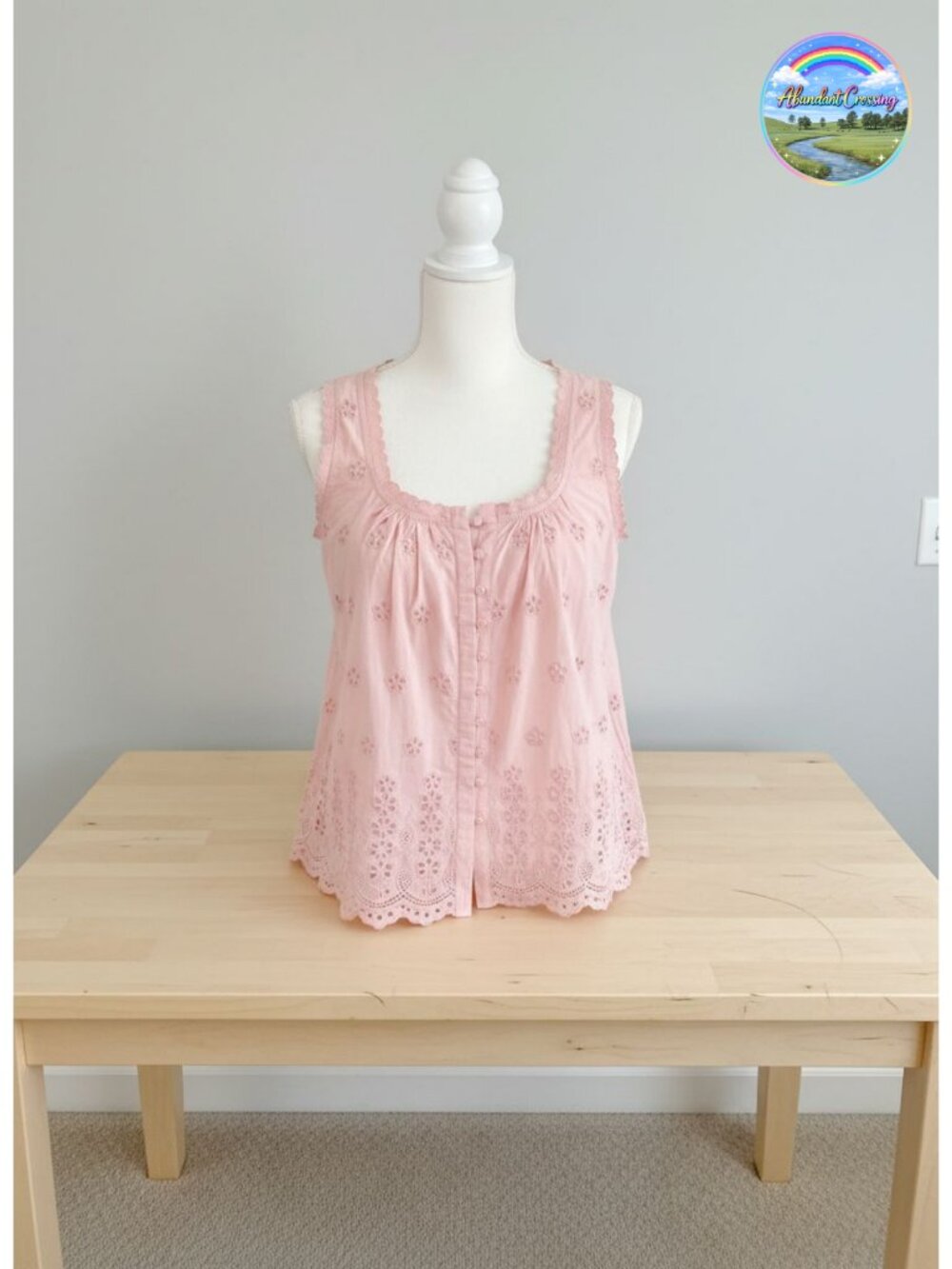 Womens Lace Eyelet Embroidered Tank Top Button Down Summer Blouse